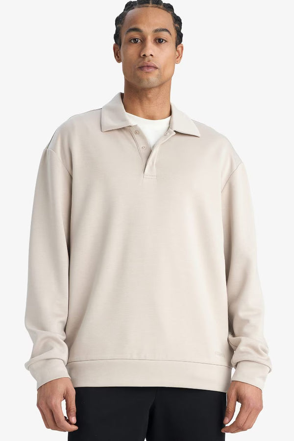 Oversized Long-Sleeve Polo in Sand