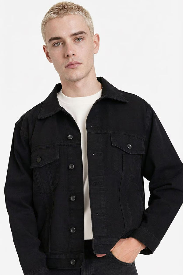 Essential Denim Trucker Jacket in Carbon Black